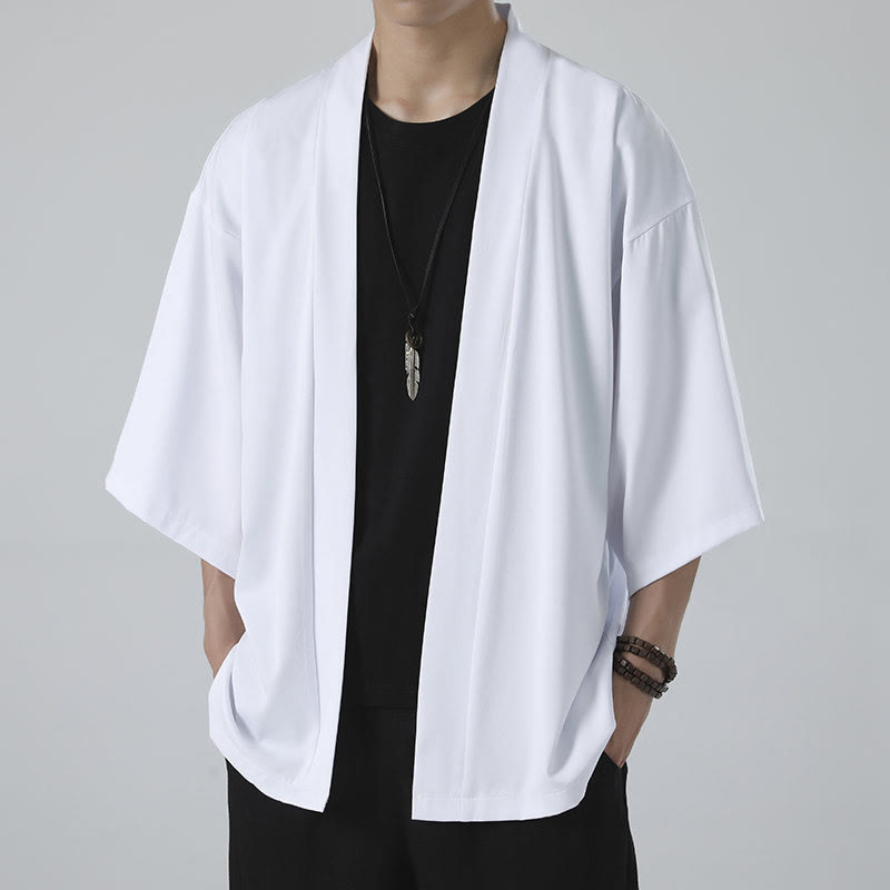 Solid Color Open Front Jacket Men's Kimono