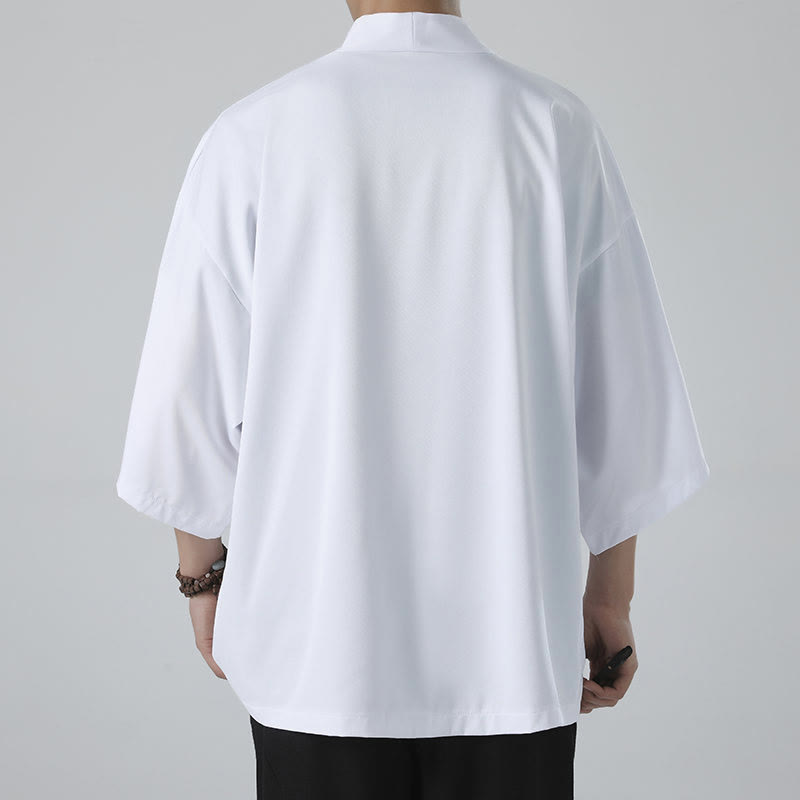 Solid Color Open Front Jacket Men's Kimono