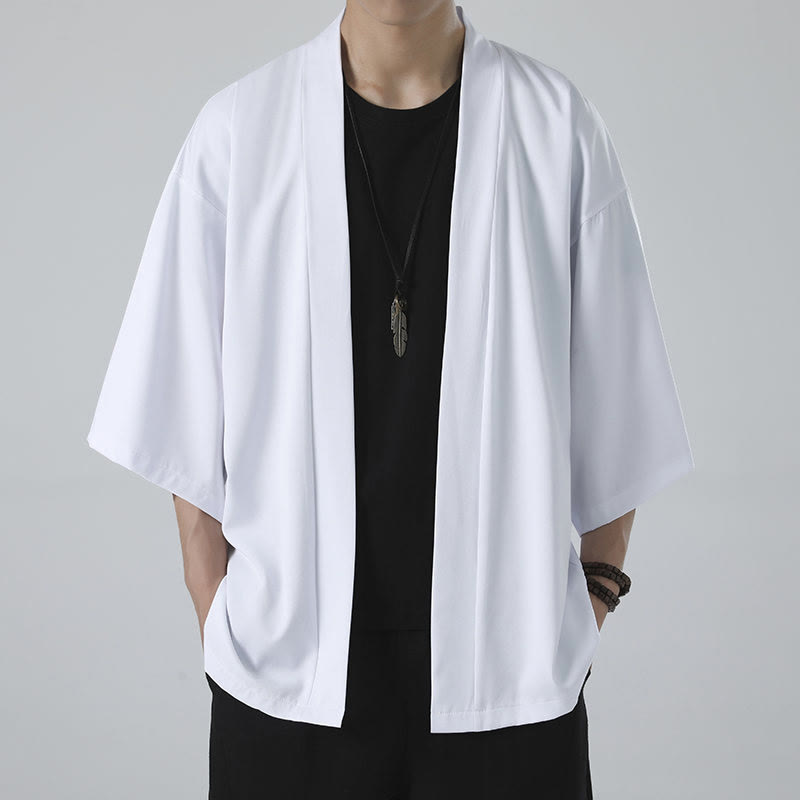 Solid Color Open Front Jacket Men's Kimono