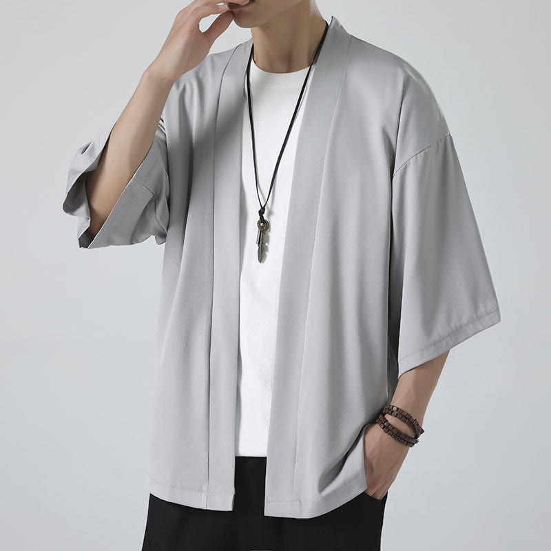 Solid Color Open Front Jacket Men's Kimono