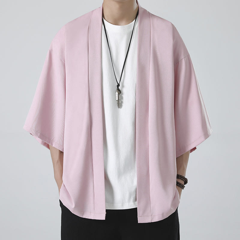 Solid Color Open Front Jacket Men's Kimono