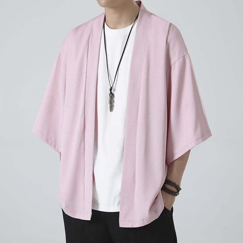 Solid Color Open Front Jacket Men's Kimono