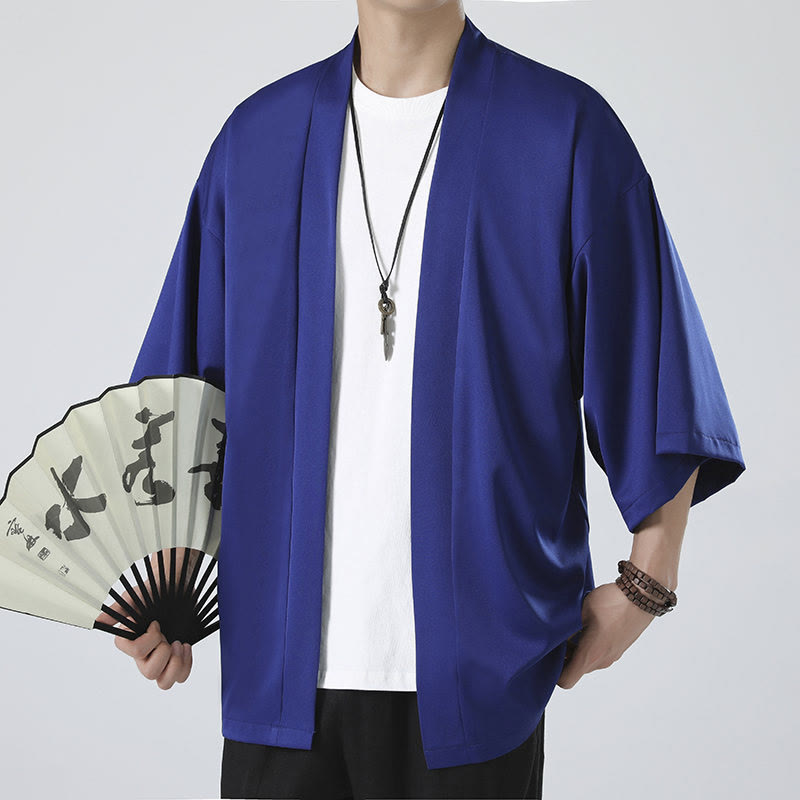 Solid Color Open Front Jacket Men's Kimono