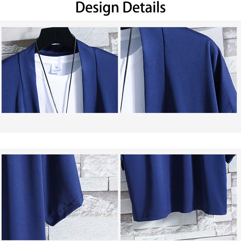 Solid Color Open Front Jacket Men's Kimono