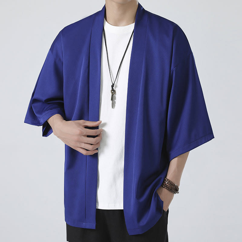 Solid Color Open Front Jacket Men's Kimono