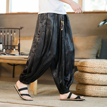Dragon Pattern Loose Men's Harem Pants With Pockets