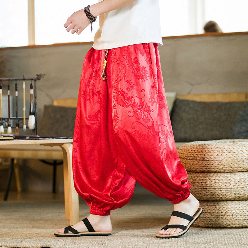 Dragon Pattern Loose Men's Harem Pants With Pockets