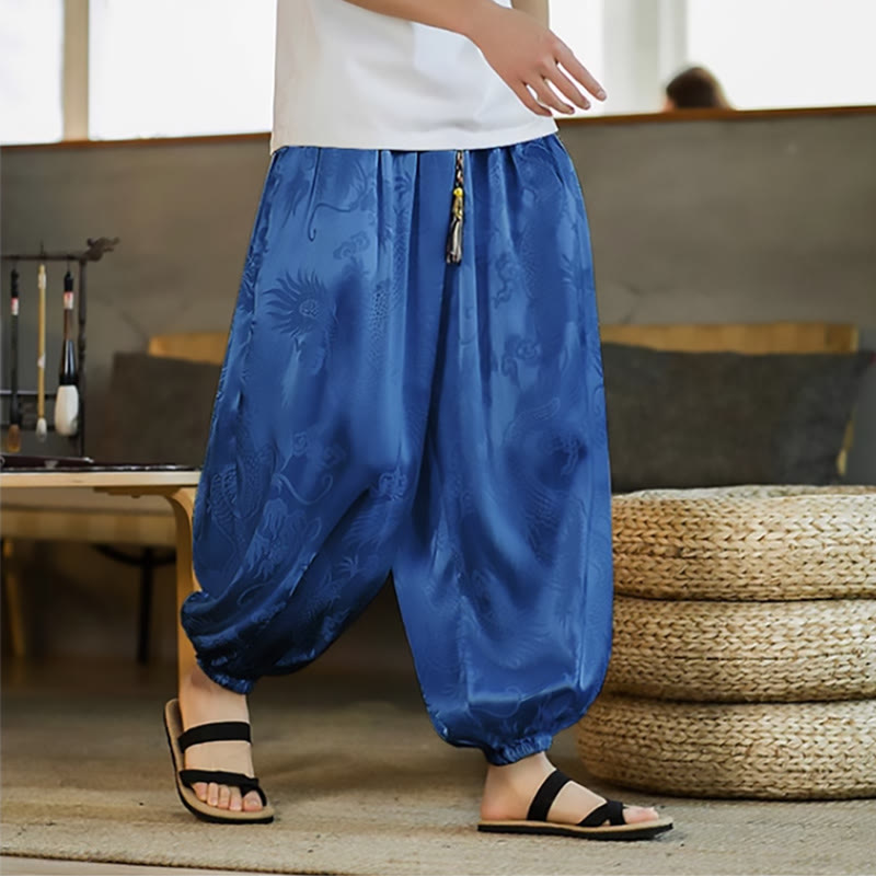 Dragon Pattern Loose Men's Harem Pants With Pockets