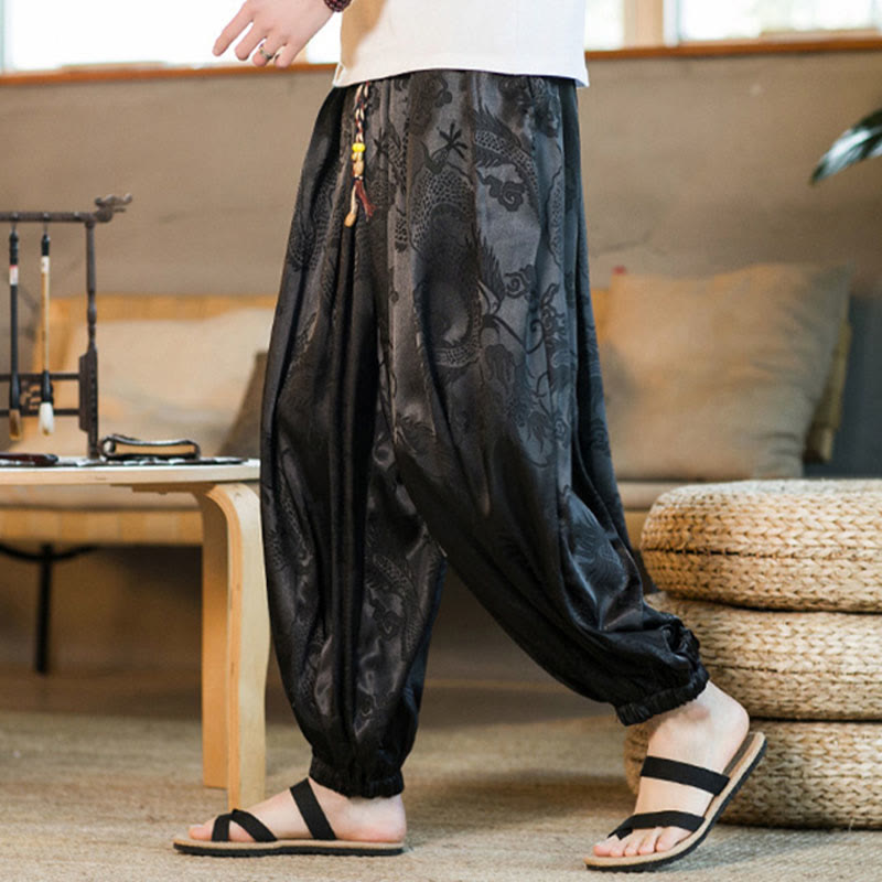 Dragon Pattern Loose Men's Harem Pants With Pockets