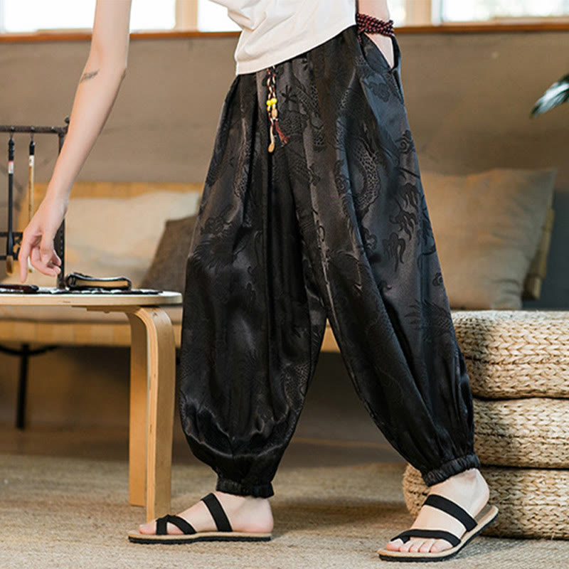 Dragon Pattern Loose Men's Harem Pants With Pockets