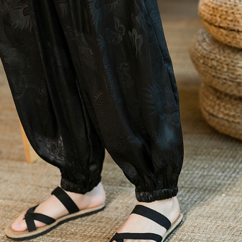 Dragon Pattern Loose Men's Harem Pants With Pockets