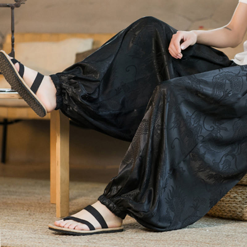 Dragon Pattern Loose Men's Harem Pants With Pockets