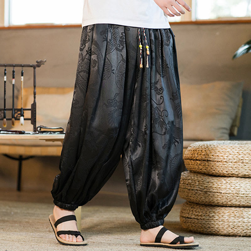 Dragon Pattern Loose Men's Harem Pants With Pockets