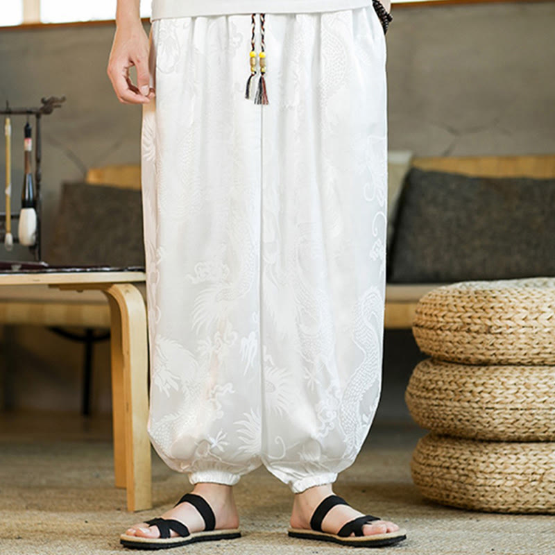 Dragon Pattern Loose Men's Harem Pants With Pockets