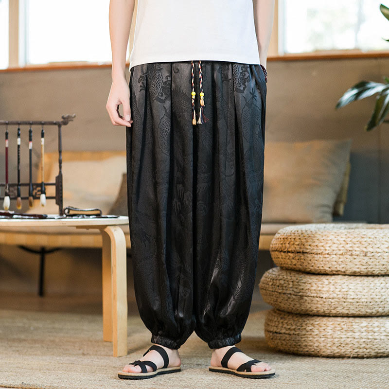 Dragon Pattern Loose Men's Harem Pants With Pockets