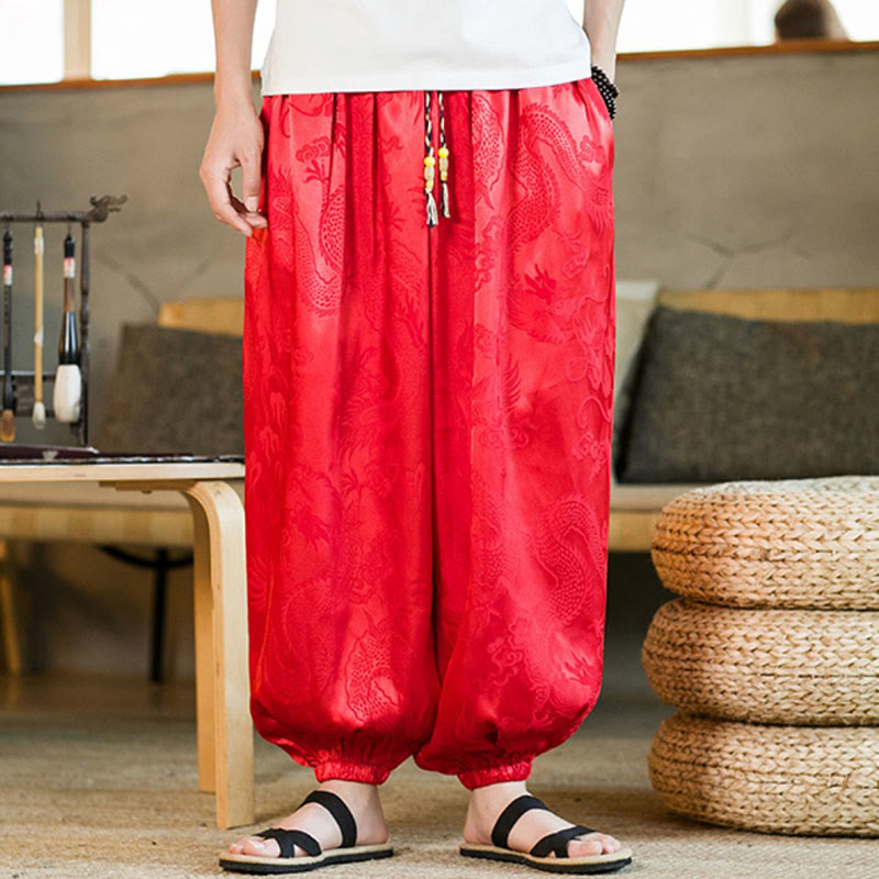 Dragon Pattern Loose Men's Harem Pants With Pockets