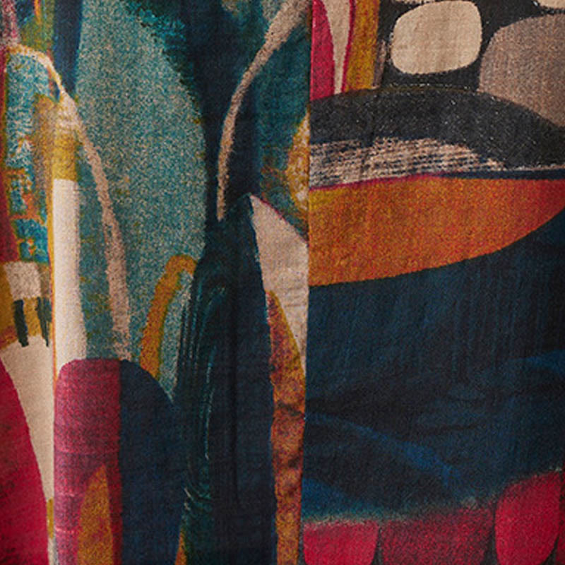 Colorful Graphics Midi Dress Cotton Half Sleeve Tunic Dress With Pockets