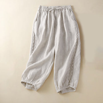 Solid Color Flower Loose Drawstring Harem Pants With Pockets