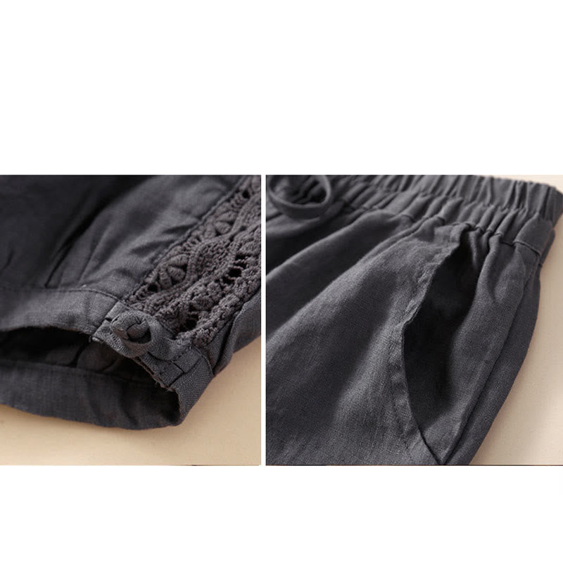Solid Color Flower Loose Drawstring Harem Pants With Pockets