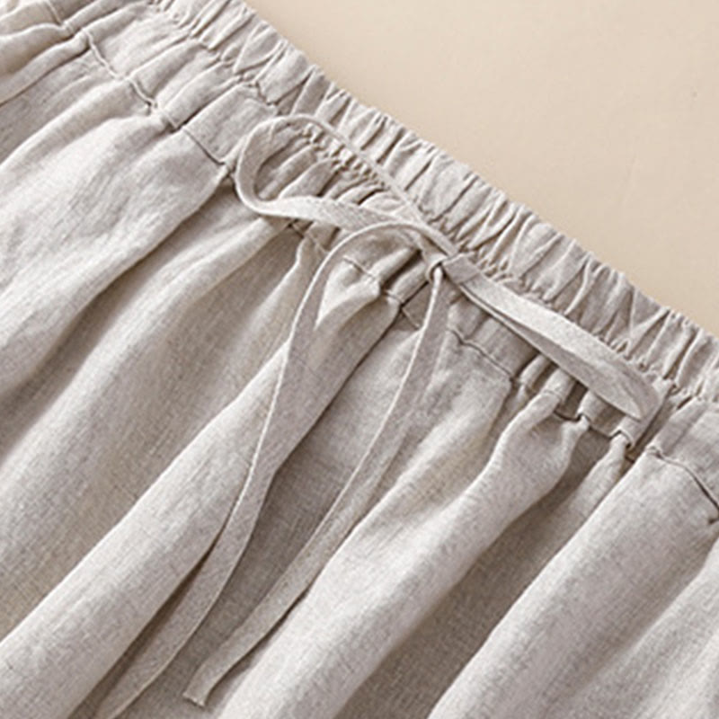 Solid Color Flower Loose Drawstring Harem Pants With Pockets