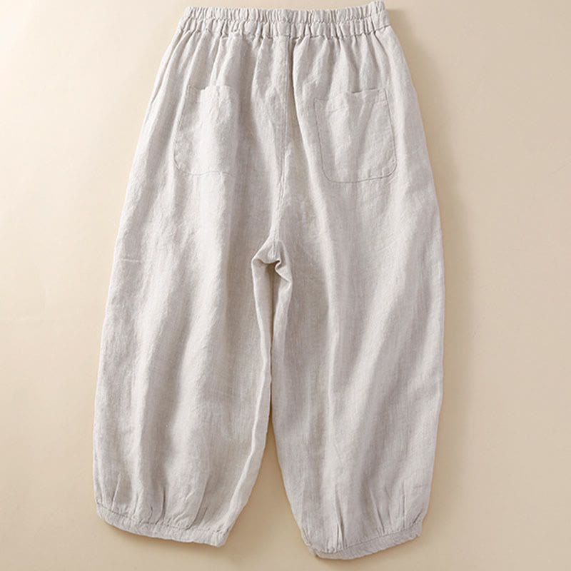 Solid Color Flower Loose Drawstring Harem Pants With Pockets