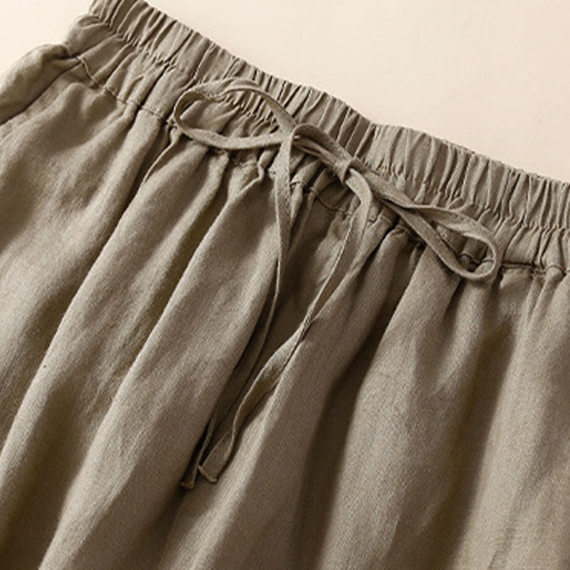 Solid Color Flower Loose Drawstring Harem Pants With Pockets