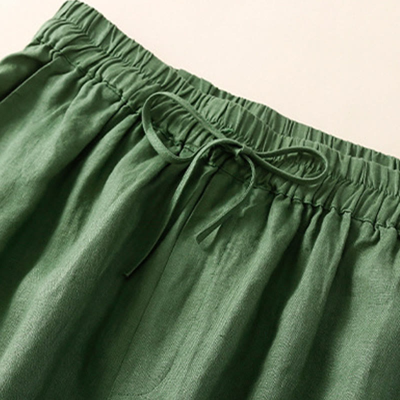 Solid Color Flower Loose Drawstring Harem Pants With Pockets