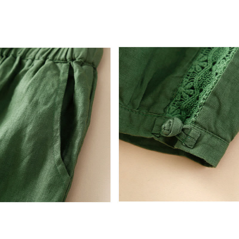 Solid Color Flower Loose Drawstring Harem Pants With Pockets