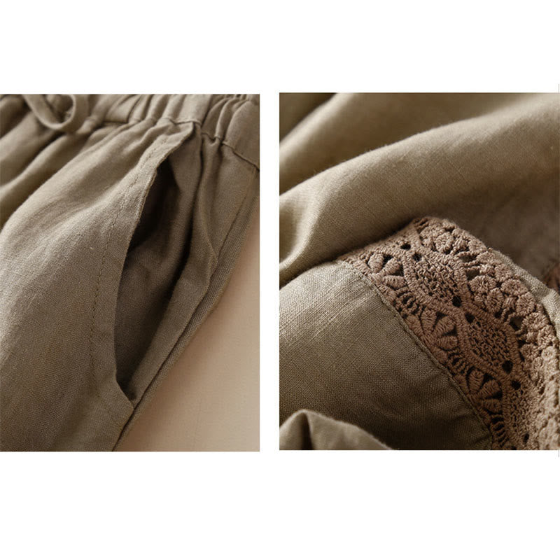 Solid Color Flower Loose Drawstring Harem Pants With Pockets