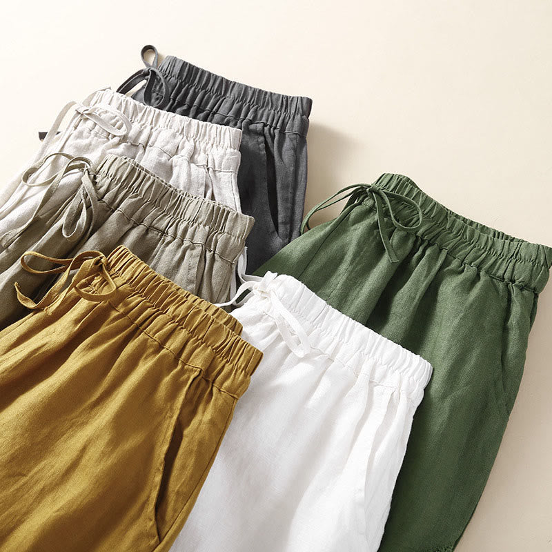 Solid Color Flower Loose Drawstring Harem Pants With Pockets