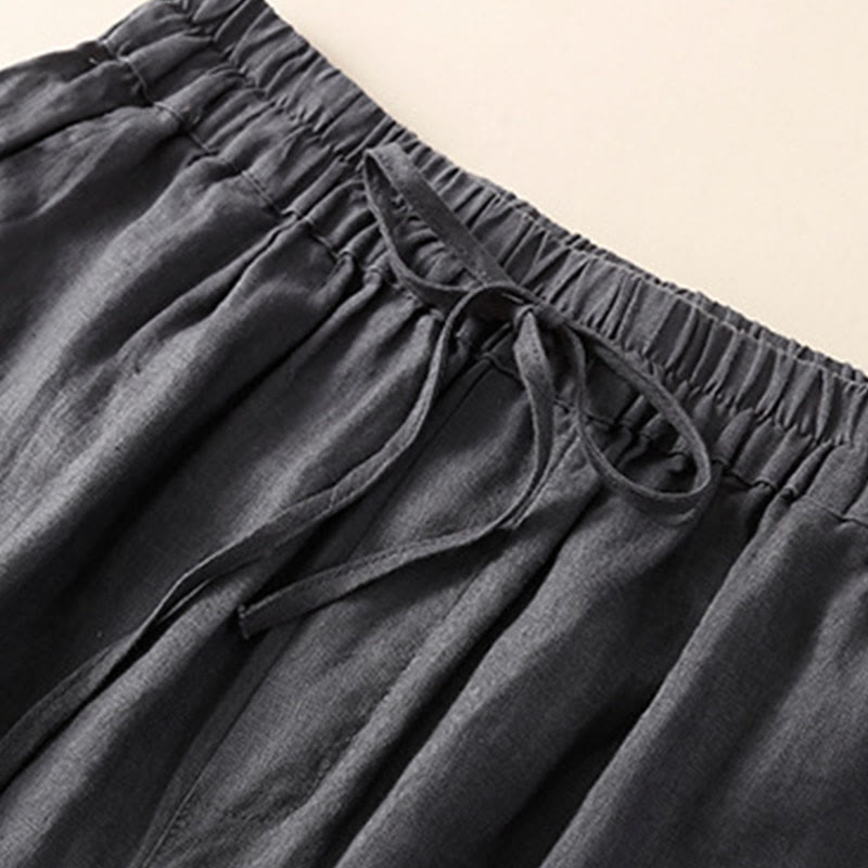 Solid Color Flower Loose Drawstring Harem Pants With Pockets