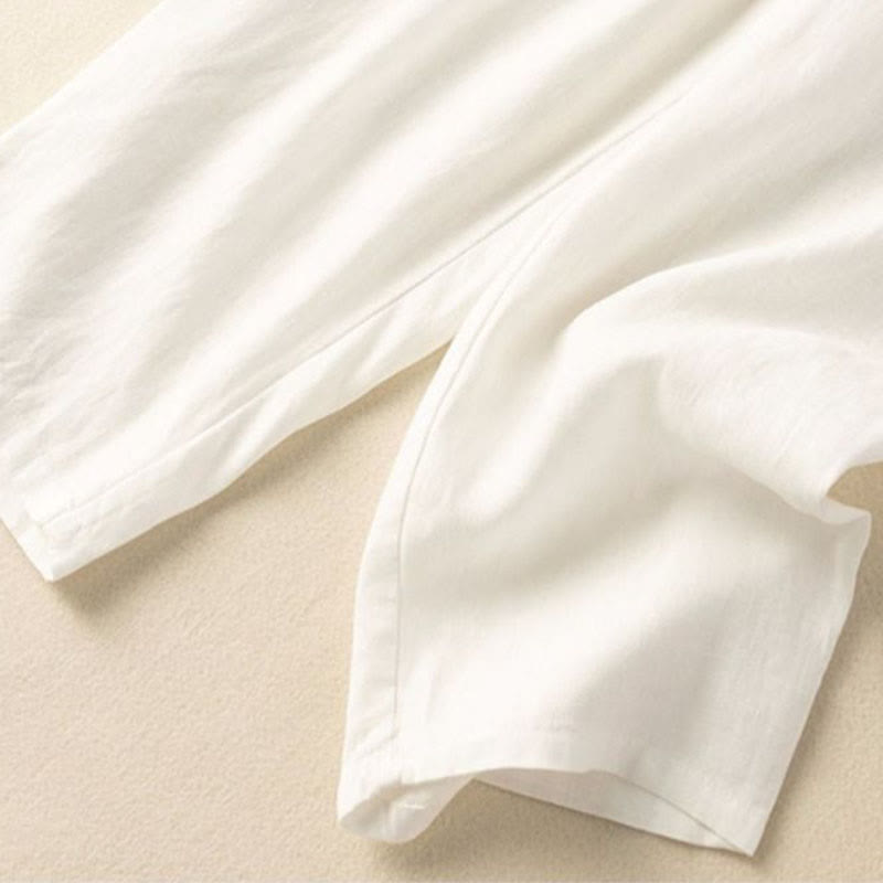 Vintage Embroidery Elastic Waist Capri Harem Pants With Pockets