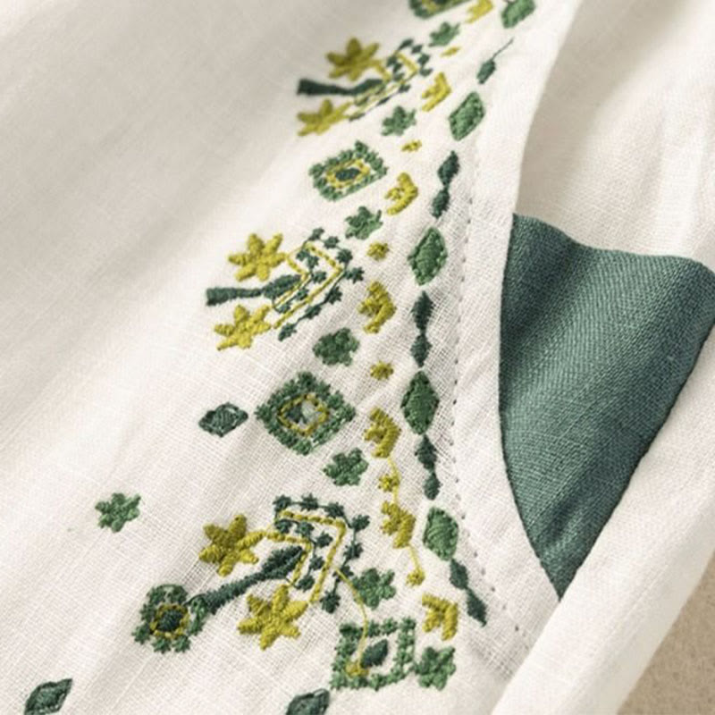 Vintage Embroidery Elastic Waist Capri Harem Pants With Pockets