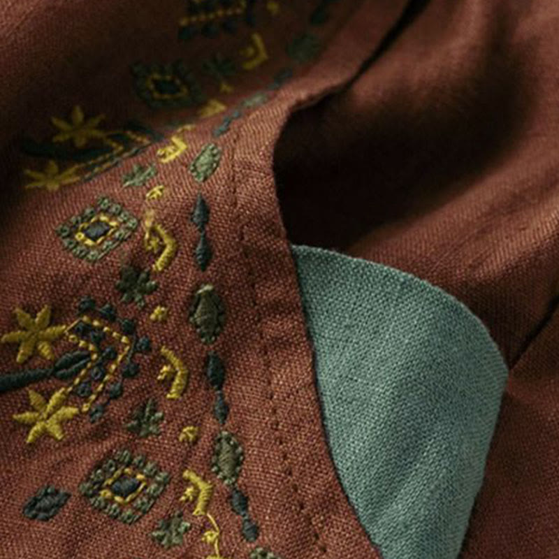 Vintage Embroidery Elastic Waist Capri Harem Pants With Pockets