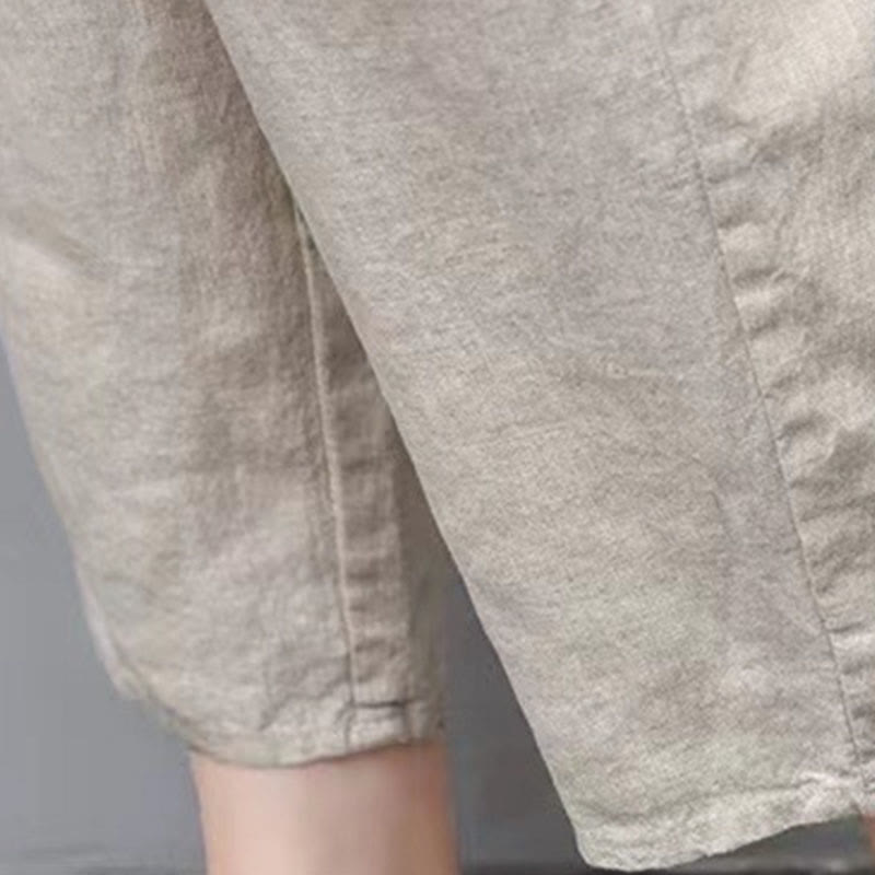 Vintage Embroidery Elastic Waist Capri Harem Pants With Pockets