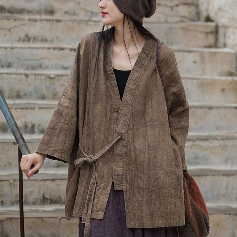 Tie Dye Lace-up Design Coat Zen Meditation Open Front Top Jacket