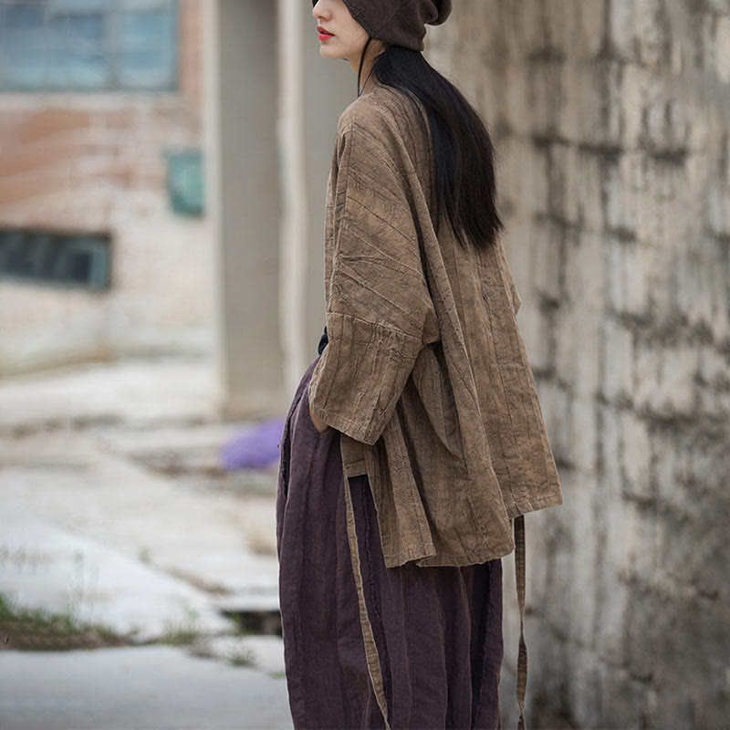 Tie Dye Lace-up Design Coat Zen Meditation Open Front Top Jacket