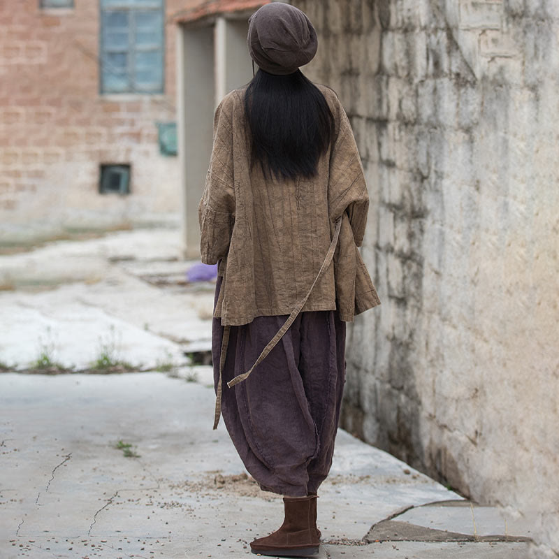 Tie Dye Lace-up Design Coat Zen Meditation Open Front Top Jacket