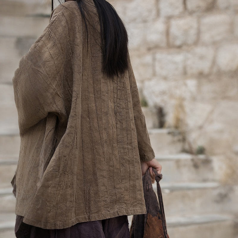 Tie Dye Lace-up Design Coat Zen Meditation Open Front Top Jacket