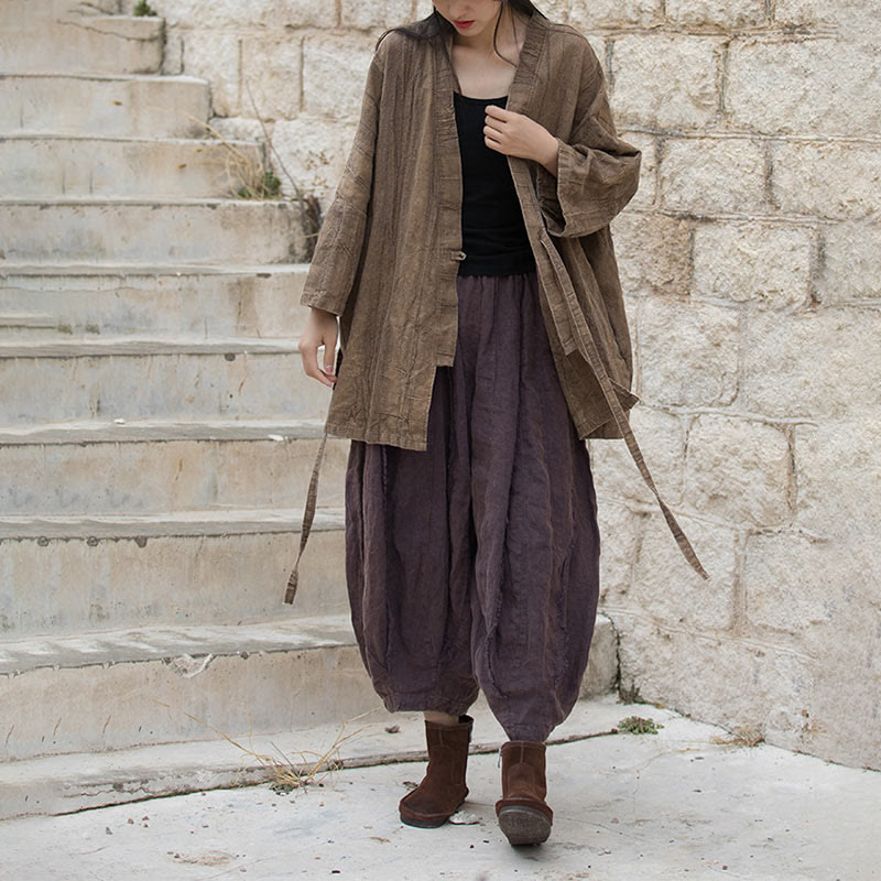 Tie Dye Lace-up Design Coat Zen Meditation Open Front Top Jacket