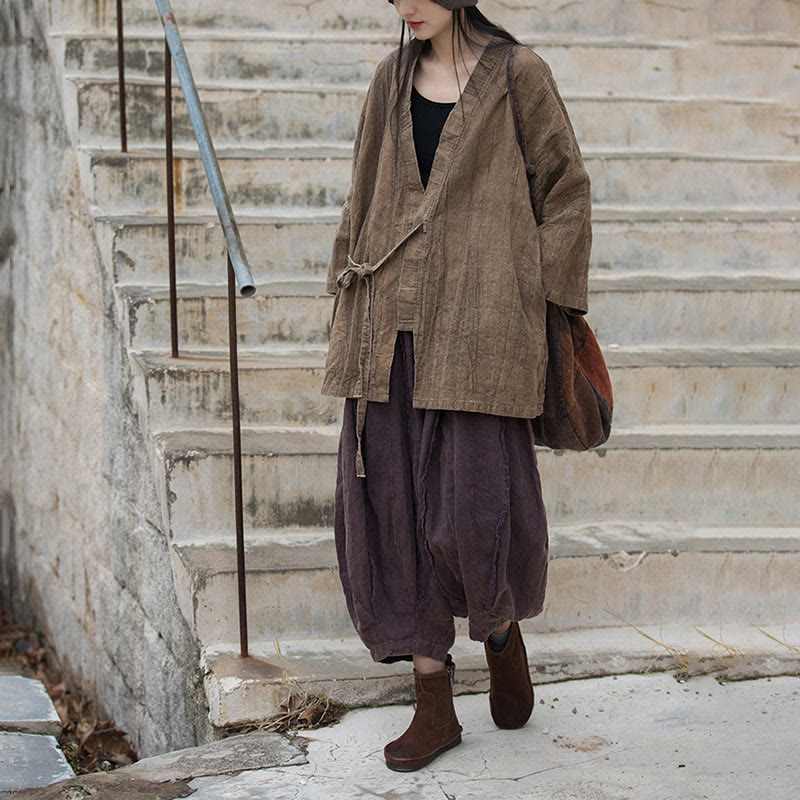 Tie Dye Lace-up Design Coat Zen Meditation Open Front Top Jacket