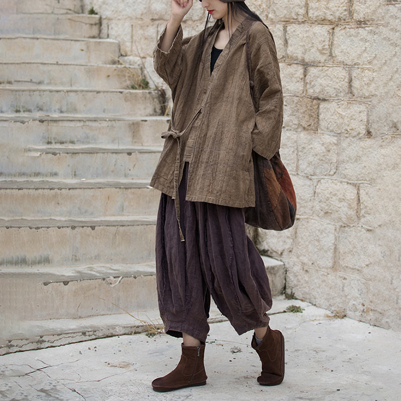 Tie Dye Lace-up Design Coat Zen Meditation Open Front Top Jacket