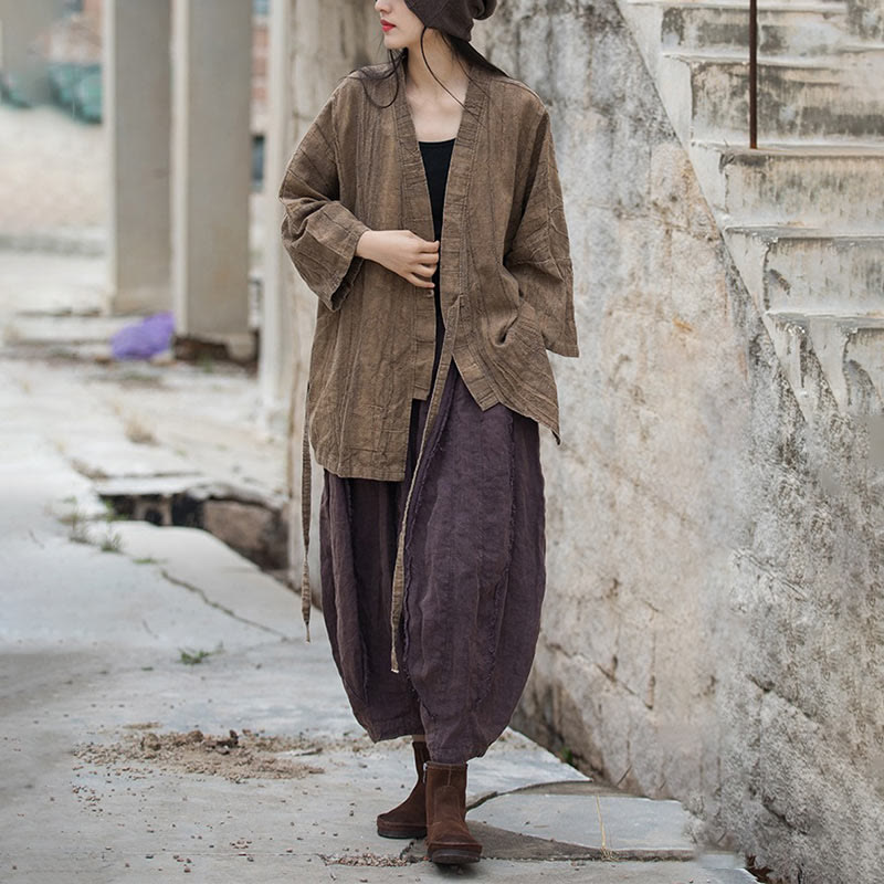 Tie Dye Lace-up Design Coat Zen Meditation Open Front Top Jacket