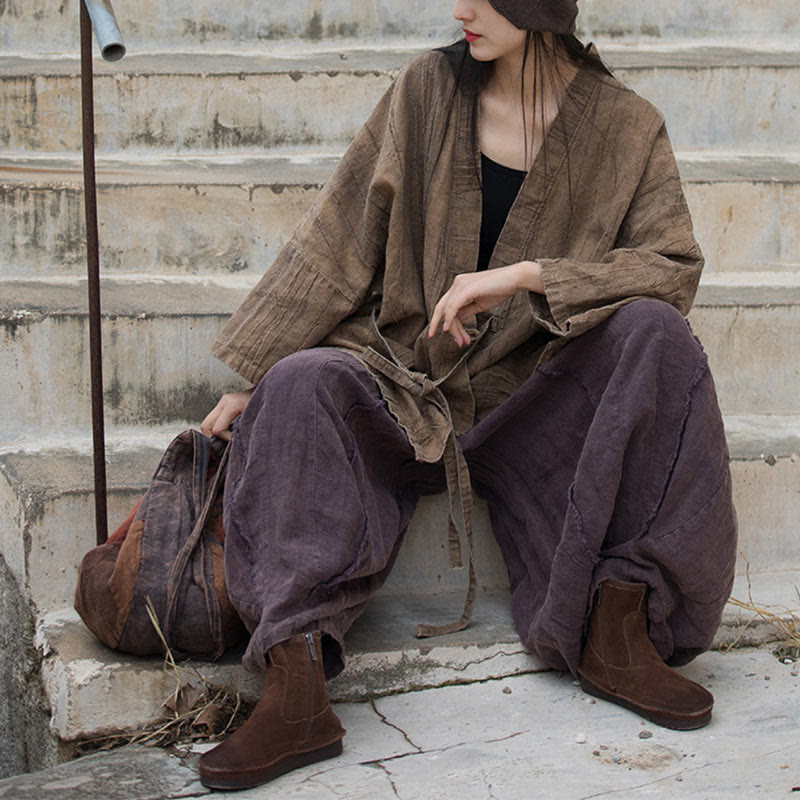 Tie Dye Lace-up Design Coat Zen Meditation Open Front Top Jacket