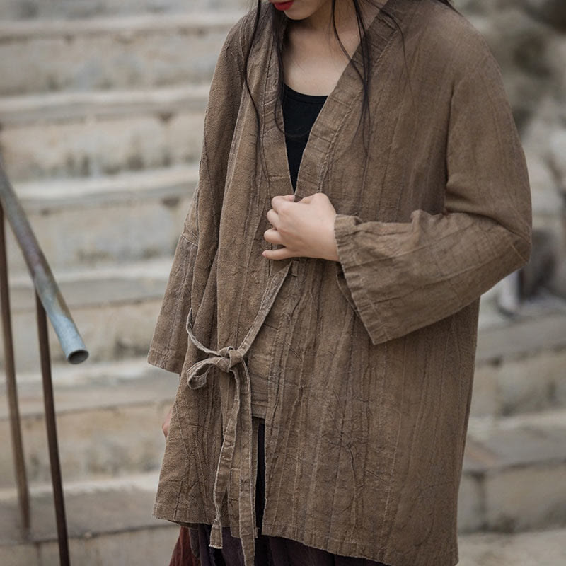 Tie Dye Lace-up Design Coat Zen Meditation Open Front Top Jacket