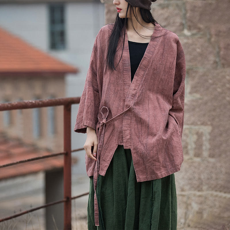 Tie Dye Lace-up Design Coat Zen Meditation Open Front Top Jacket