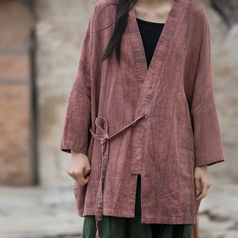 Tie Dye Lace-up Design Coat Zen Meditation Open Front Top Jacket