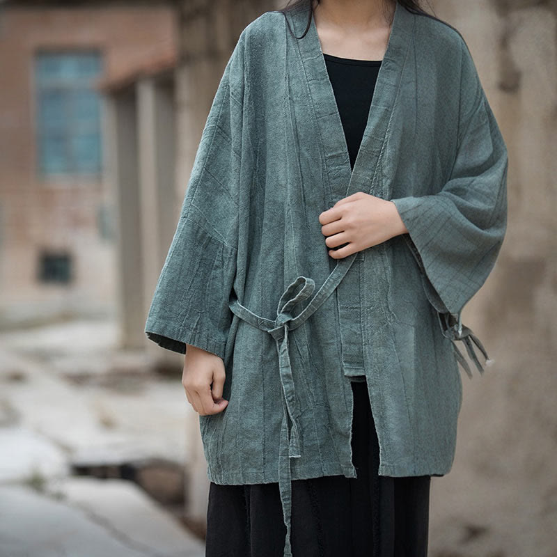 Tie Dye Lace-up Design Coat Zen Meditation Open Front Top Jacket