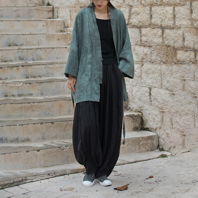 Tie Dye Lace-up Design Coat Zen Meditation Open Front Top Jacket