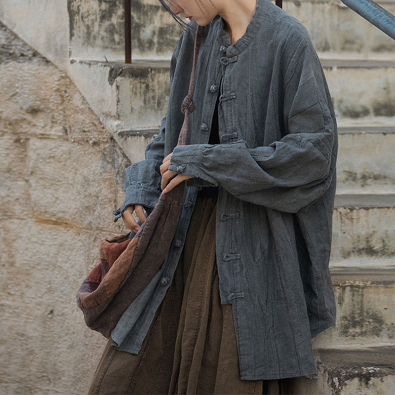 Tie Dye Frog-Button Long Sleeve Zen Meditation Open Front Jacket